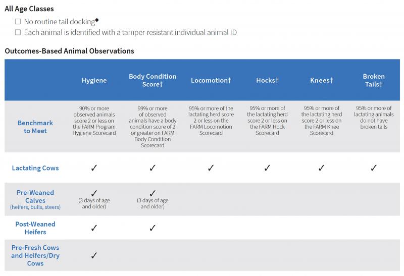 Screenshot of the Animal Measures summary from FARM Animal Care Evaluation Preparation Guide. For more information, view the full guide at: https://nationaldairyfarm.com/wp-content/uploads/2020/02/V4-EvaluatorPrepGuide-Web.pdf