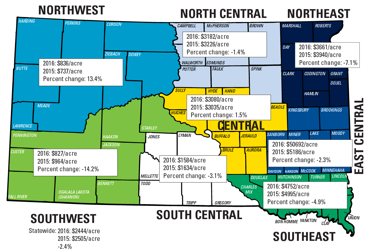 a graphic of South Dakota separated by colors