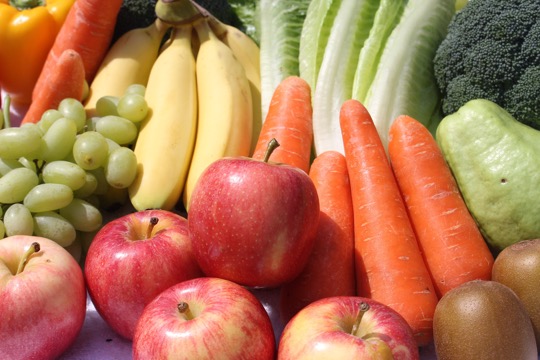 a mixture of fresh fruits and vegetables