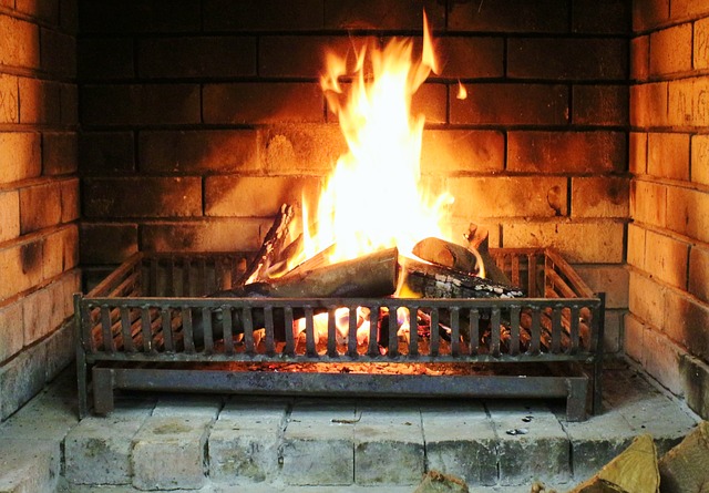 Wood burning in a indoor fireplace