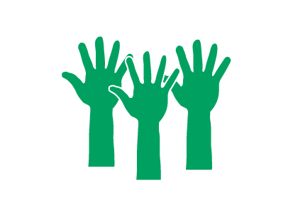 3 green outlines of hands