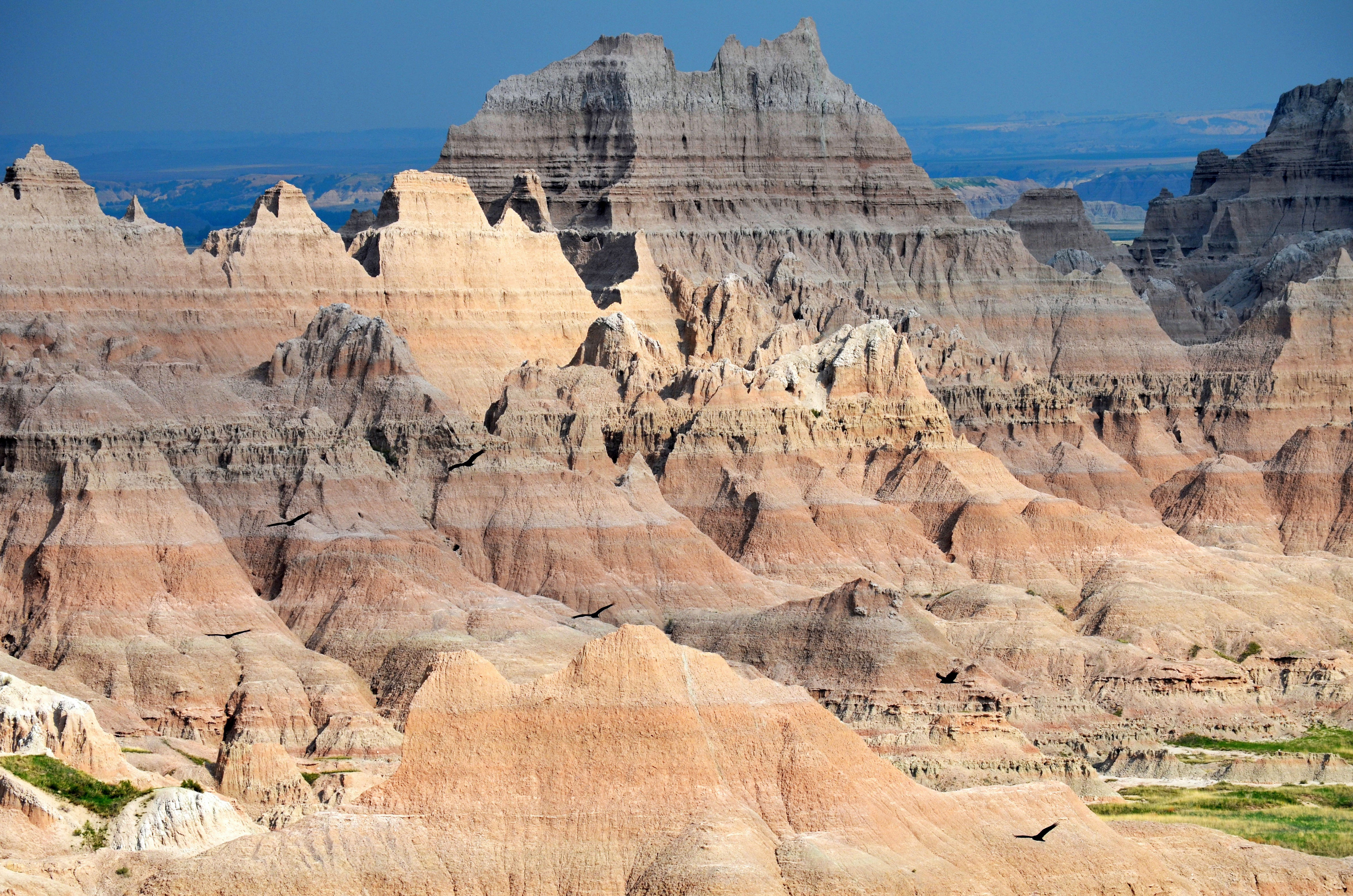 rugged ridges of rock and mineral formations at the badlands national park