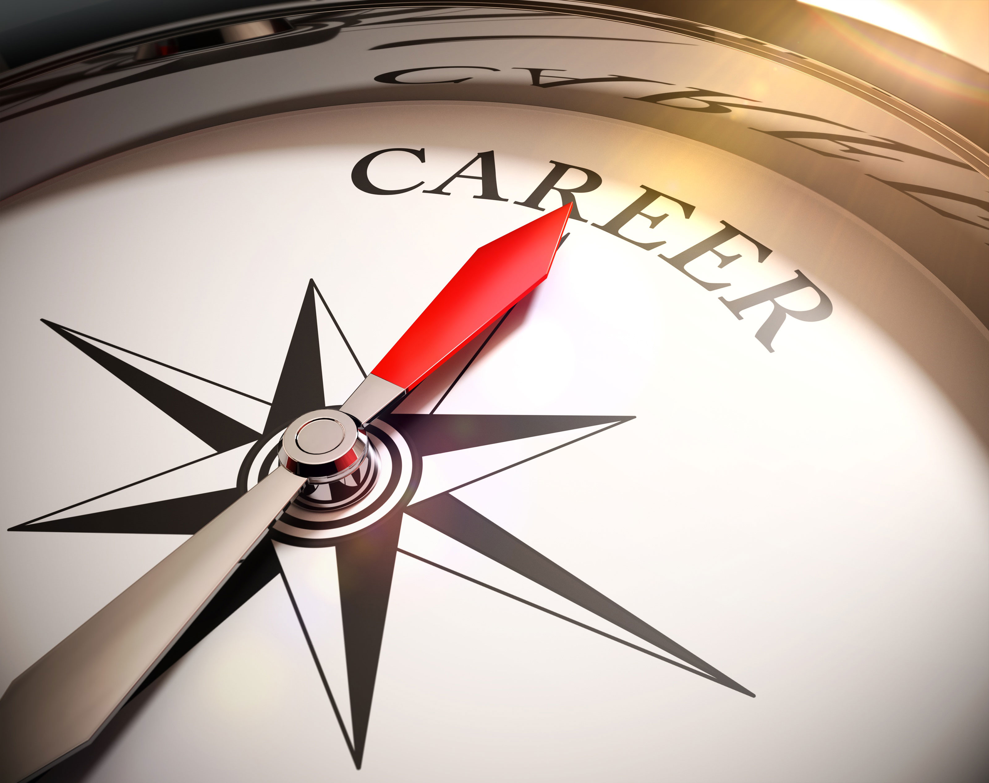 compass face with red needle pointing towards the text "career"