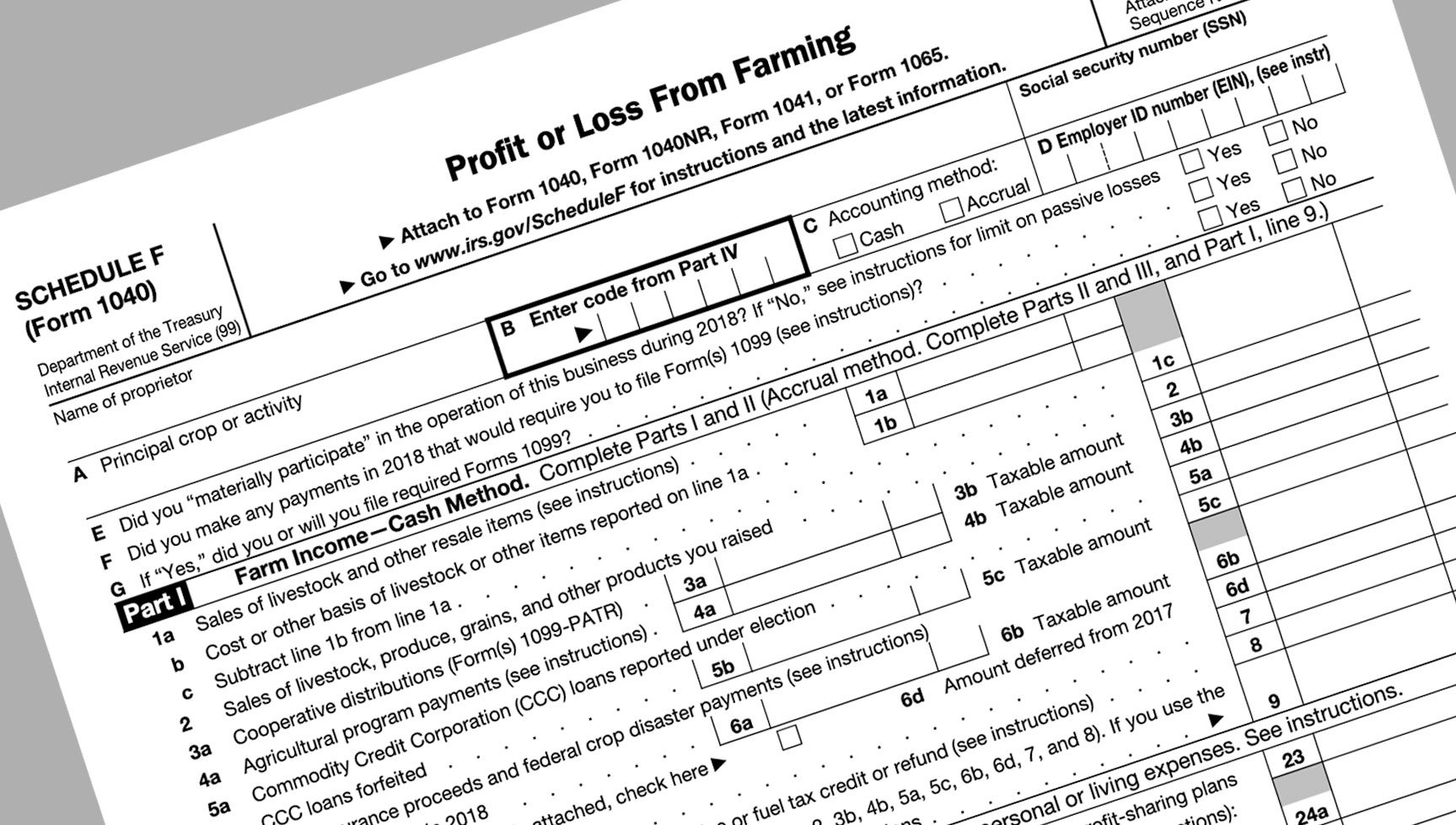 IRS Schedule "F" Form, Profit or Loss From Farming