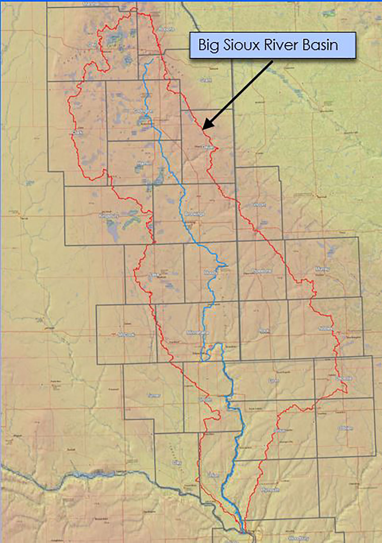 A map of the Big Sioux River Basin.