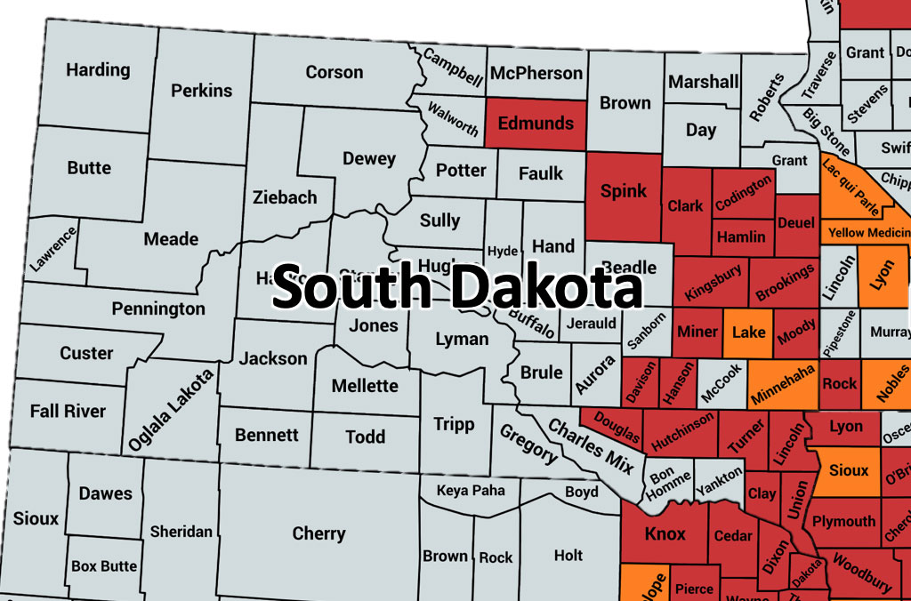 Photo showing counties where soybean gall midge has been confirmed