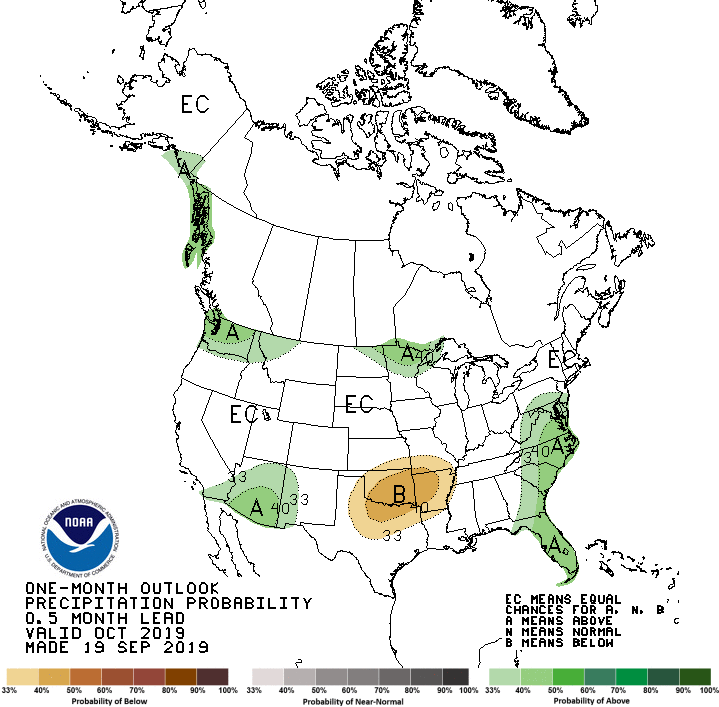 a map of the United States with different colors showing the precipitation outlook variations.