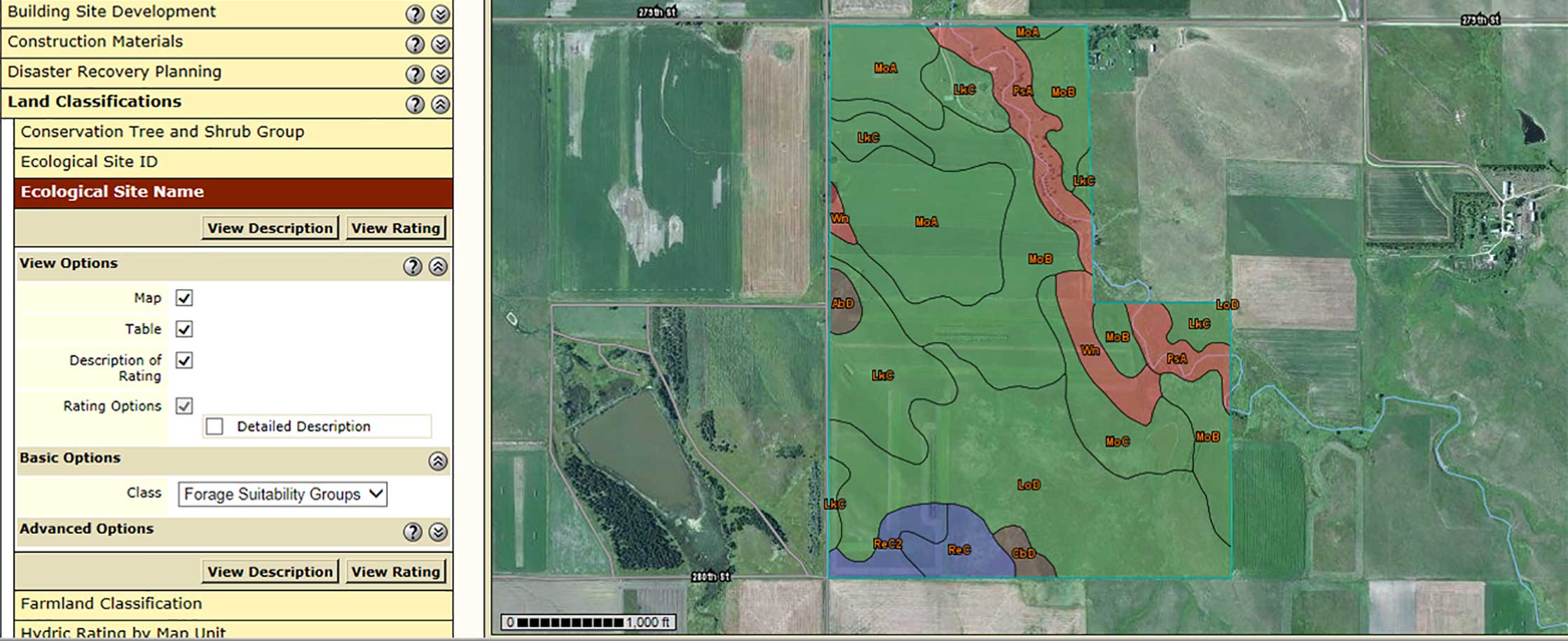 A ranch inventory map developed using the NRCS Web Soil Survey application. For a complete description, call SDSU Extension at 605-688-6729.
