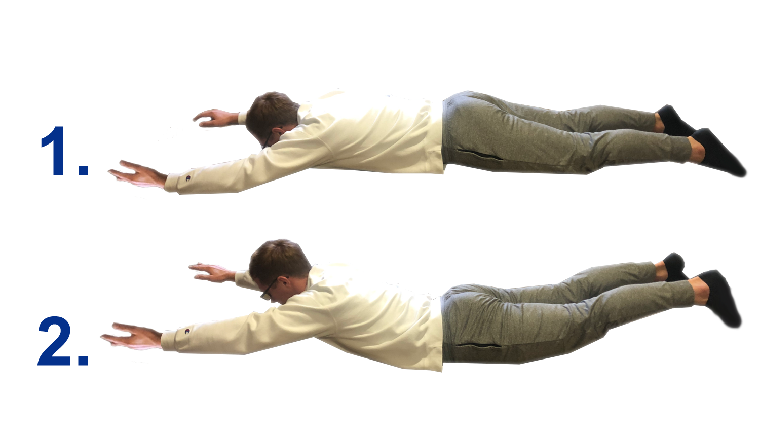 Young man demonstrating the superman exercise. For a complete description, call SDSU Extension at 605-688-4792.