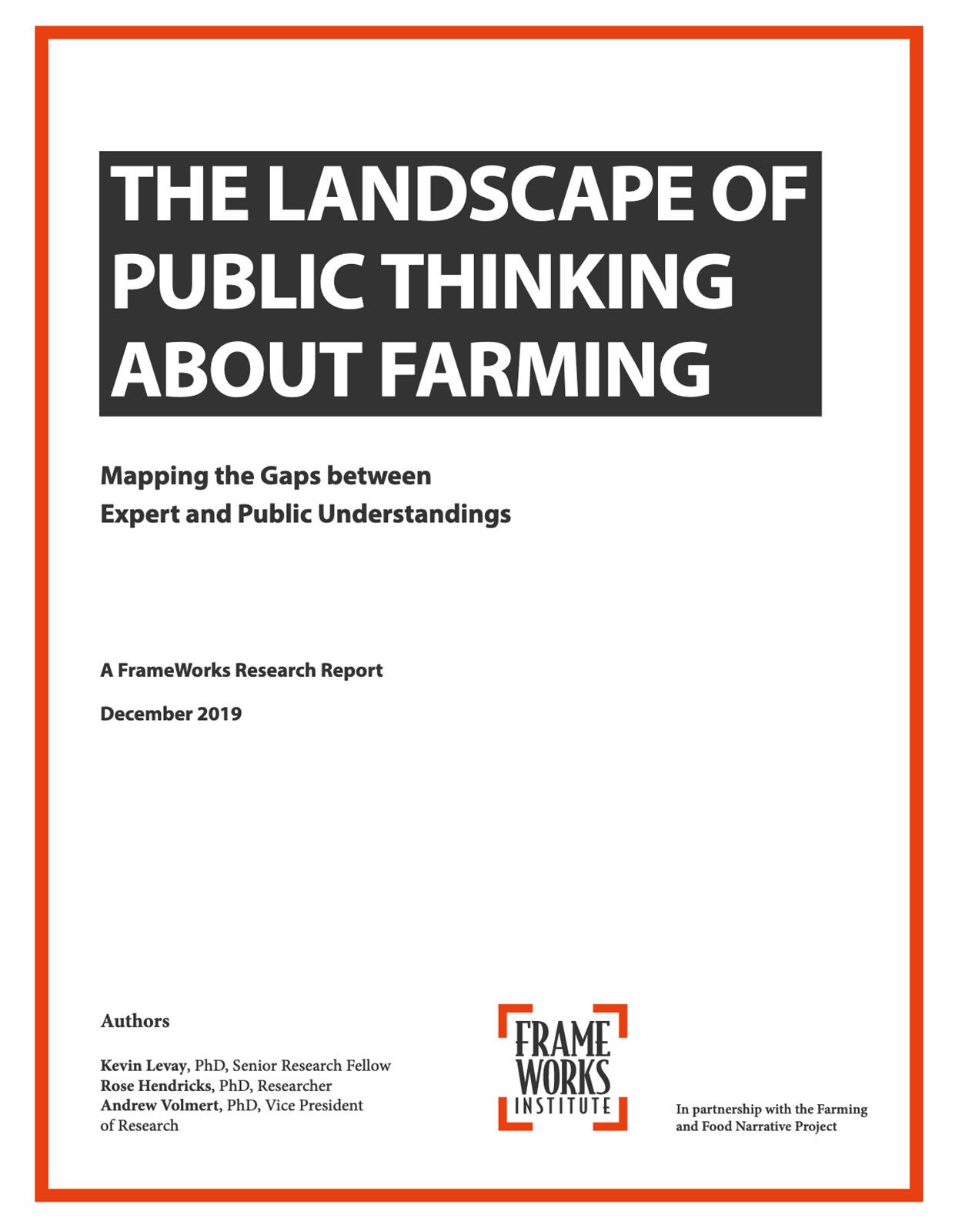 Publication cover: The Landscape of Public Thinking about Farming: Mapping the Gaps between Expert and Public Understandings