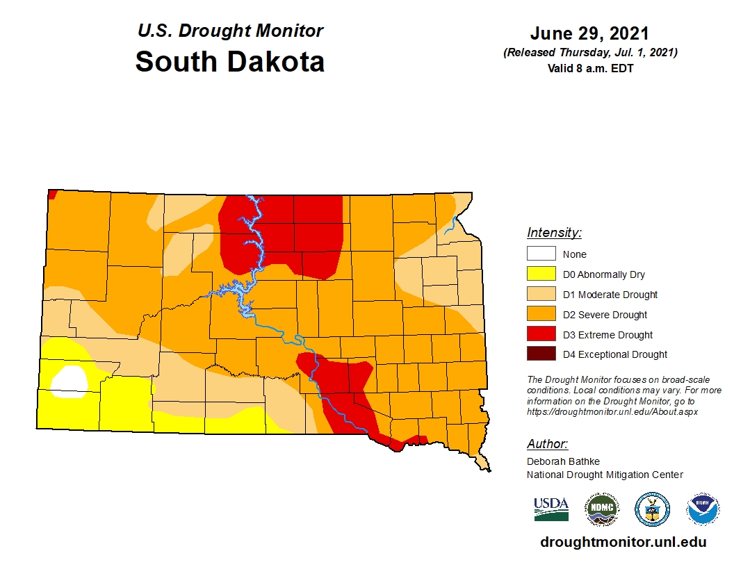 a map of South Dakota showing the drought conditions