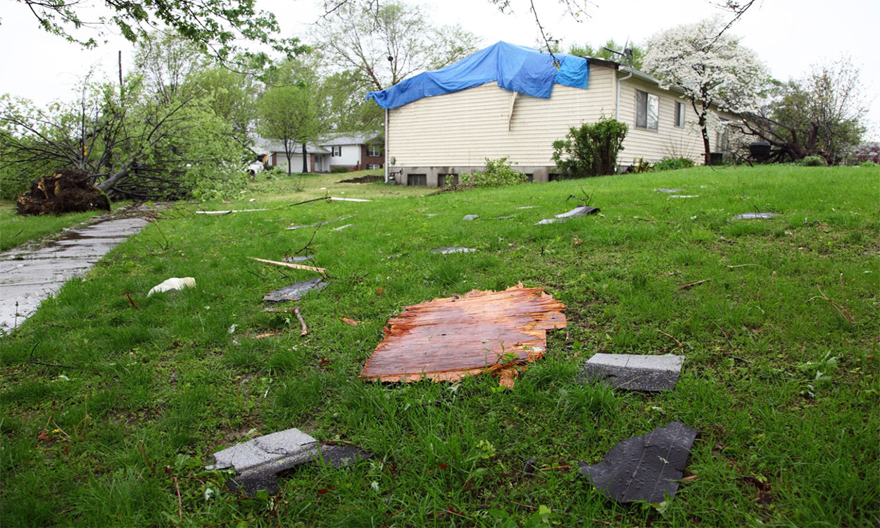 Yard and garden damaged by high winds.