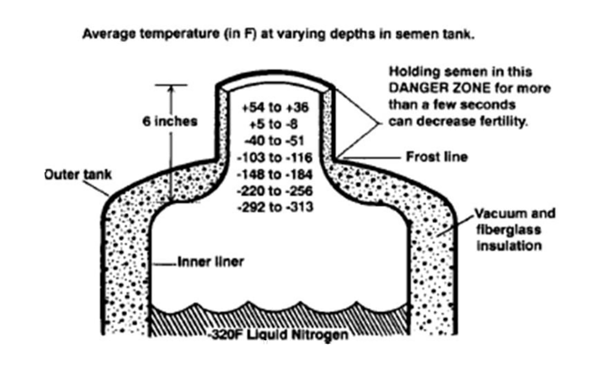 Diagram of an artificial insemination semen tank. For assistance reading this graphic and data set, please call SDSU Extension at 605-688-4792.