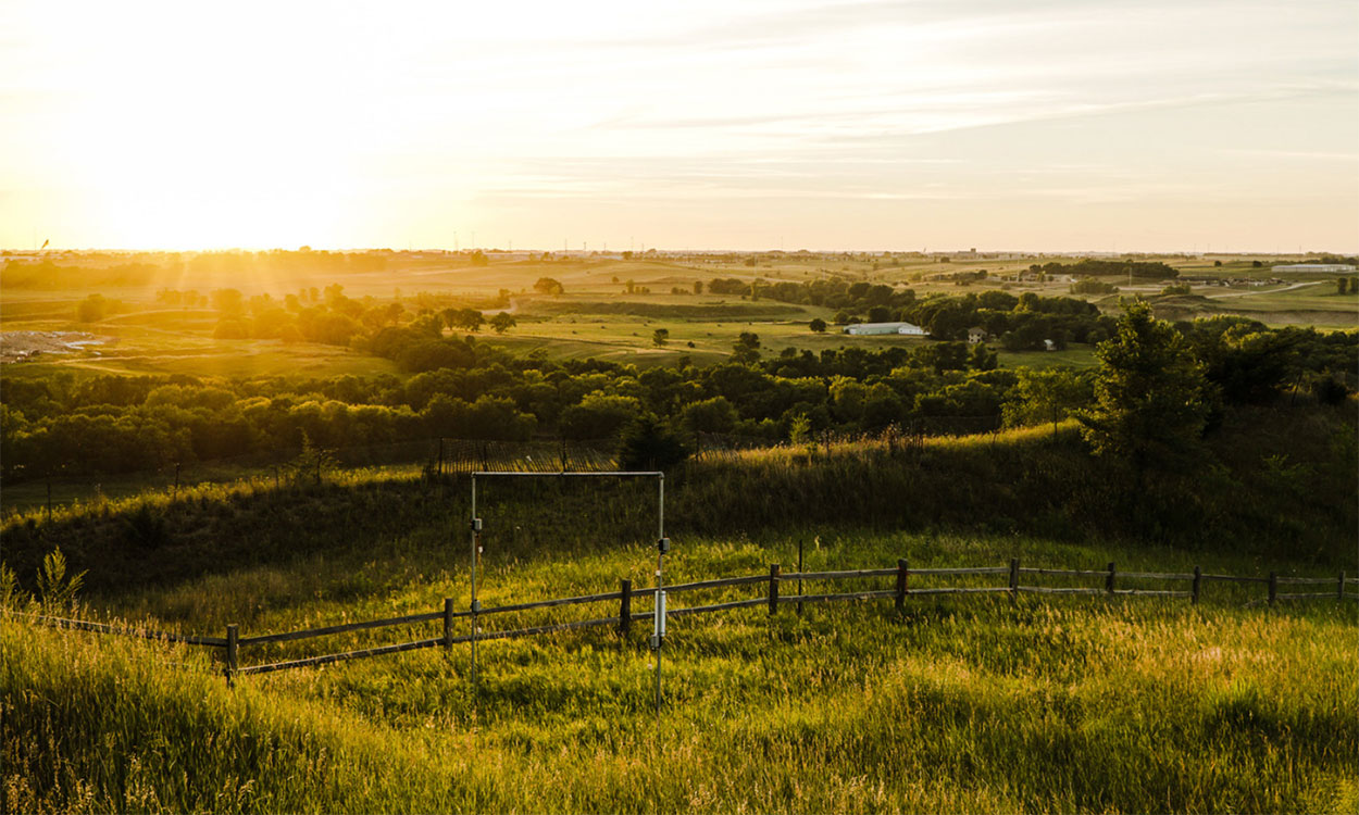 Sunrise over South Dakota farmland.