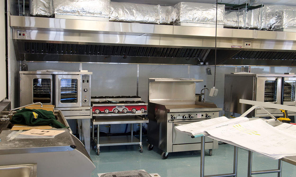 Interior of a licensed commercial kitchen.