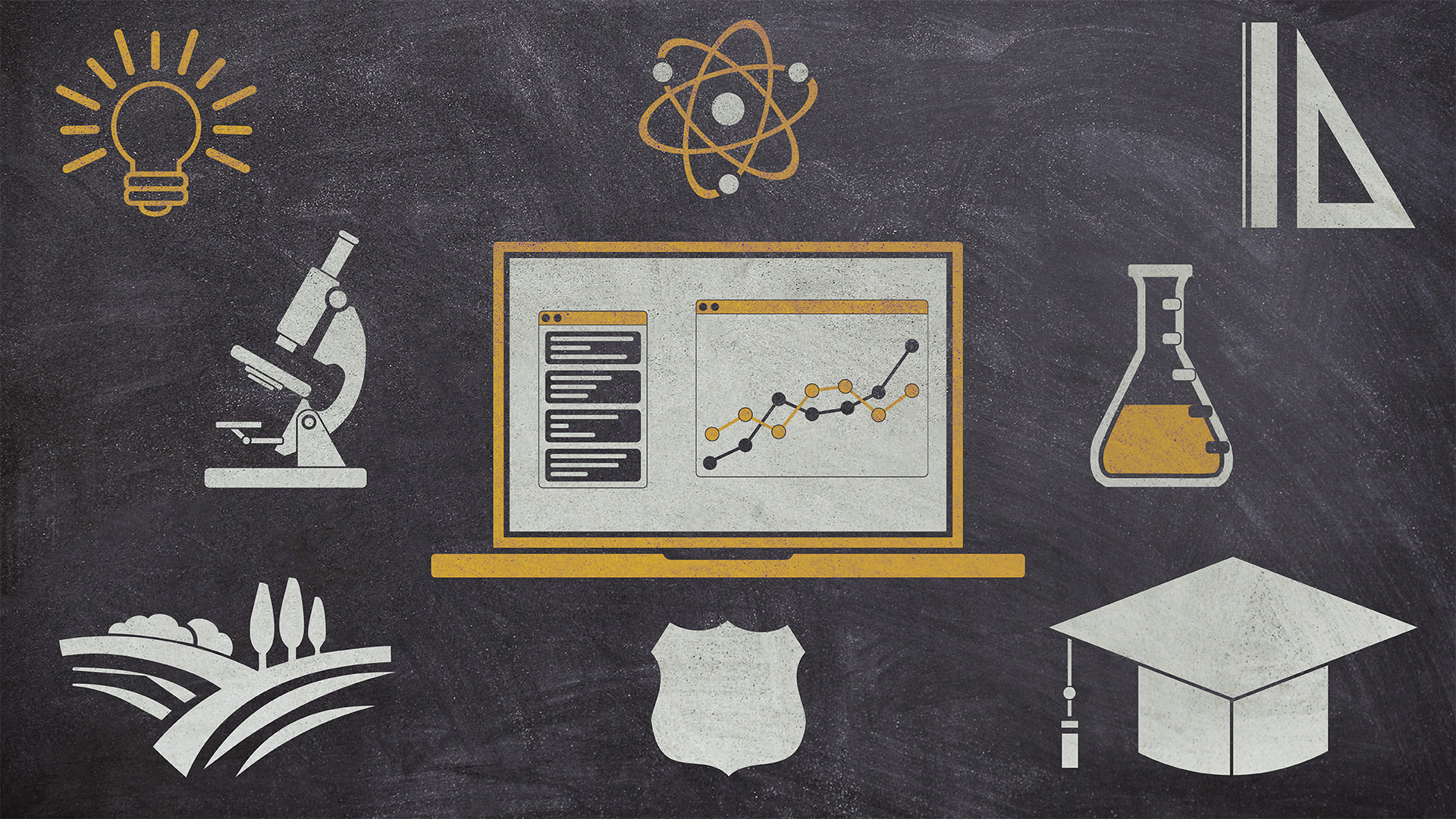 A chalkboard background with a icons on it that symbolize a variety of career areas