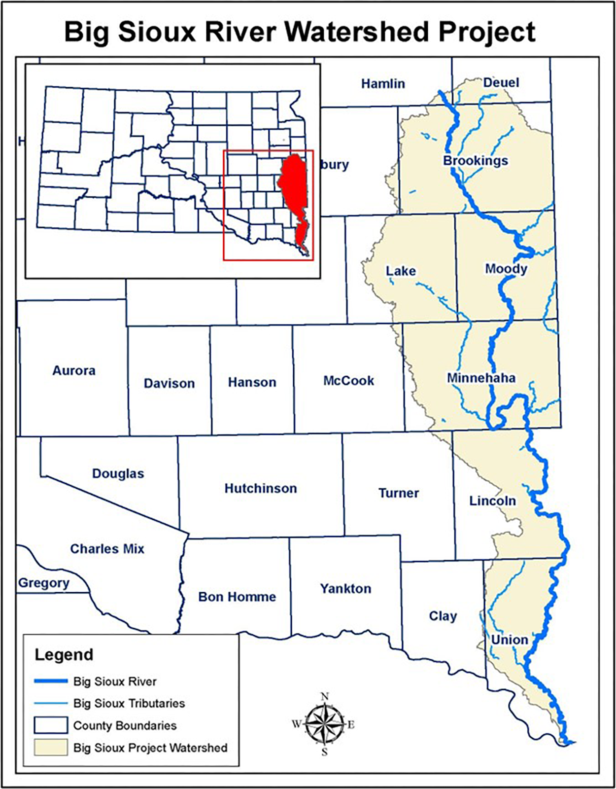 Map of the Big Sioux River Watershed Project boundary.