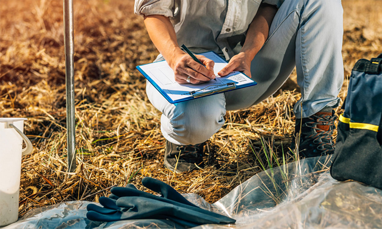 Soil scientist conducting an in-field soil test.