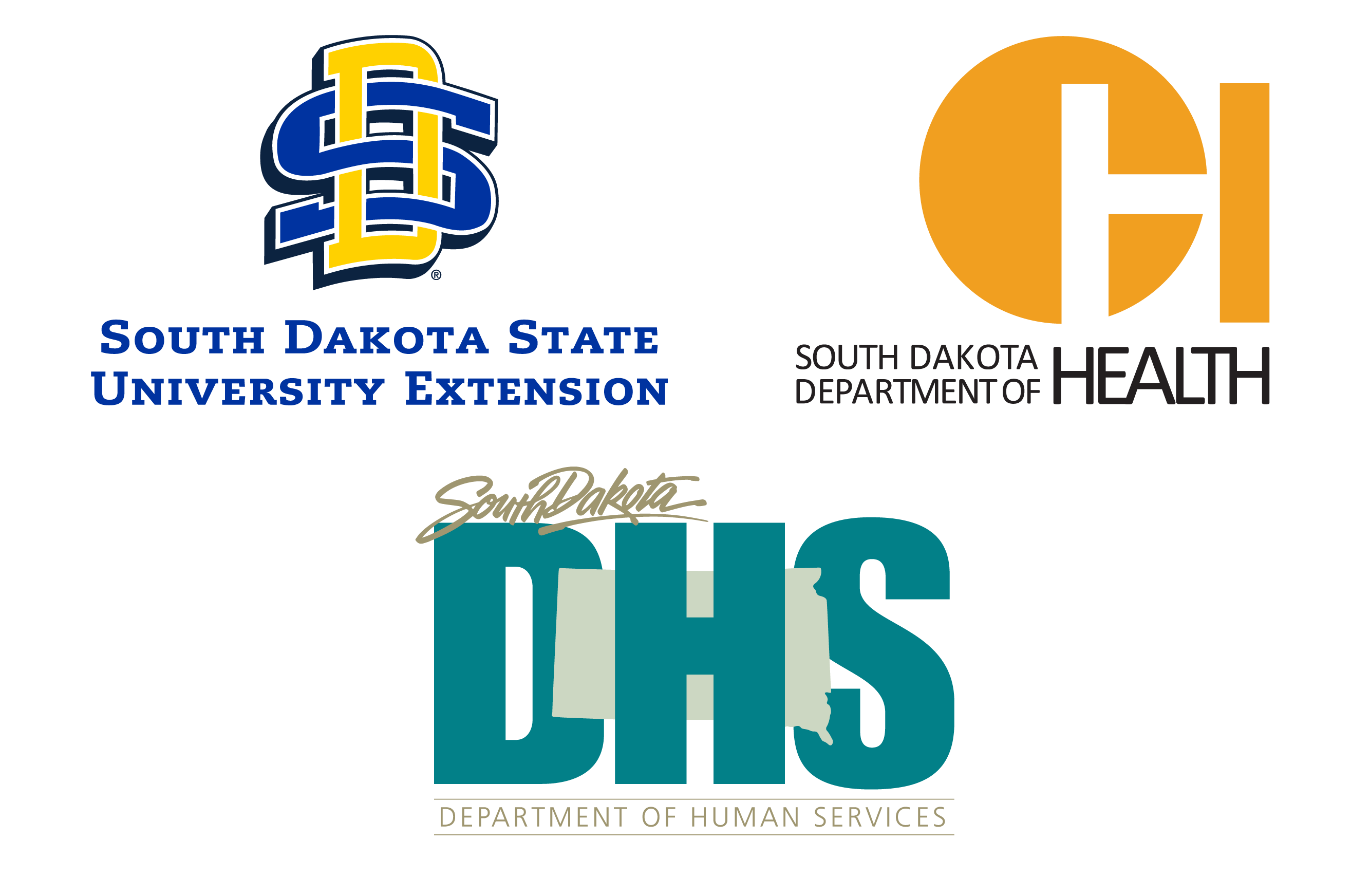 SDSU Extension, South Dakota Department of Health and South Dakota Department of Human Services Logos
