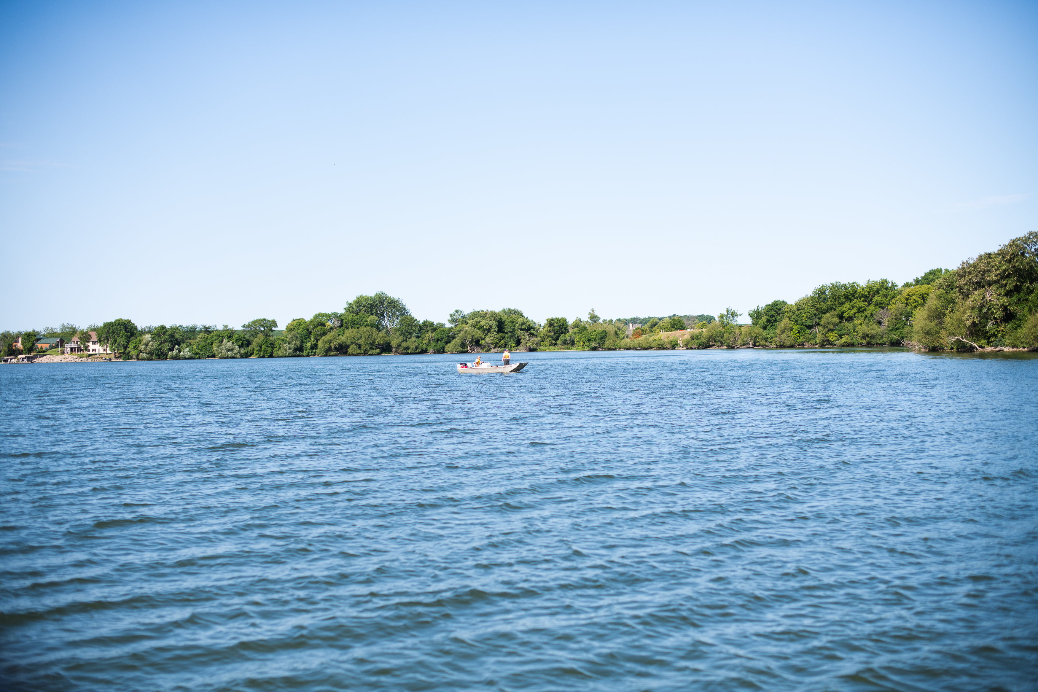 A fishing boat in the middle of Oak Lake