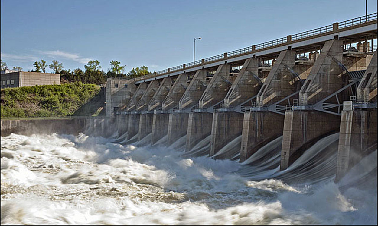 Floodwaters rushing through the Gavin’s Point Dam in South Dakota.