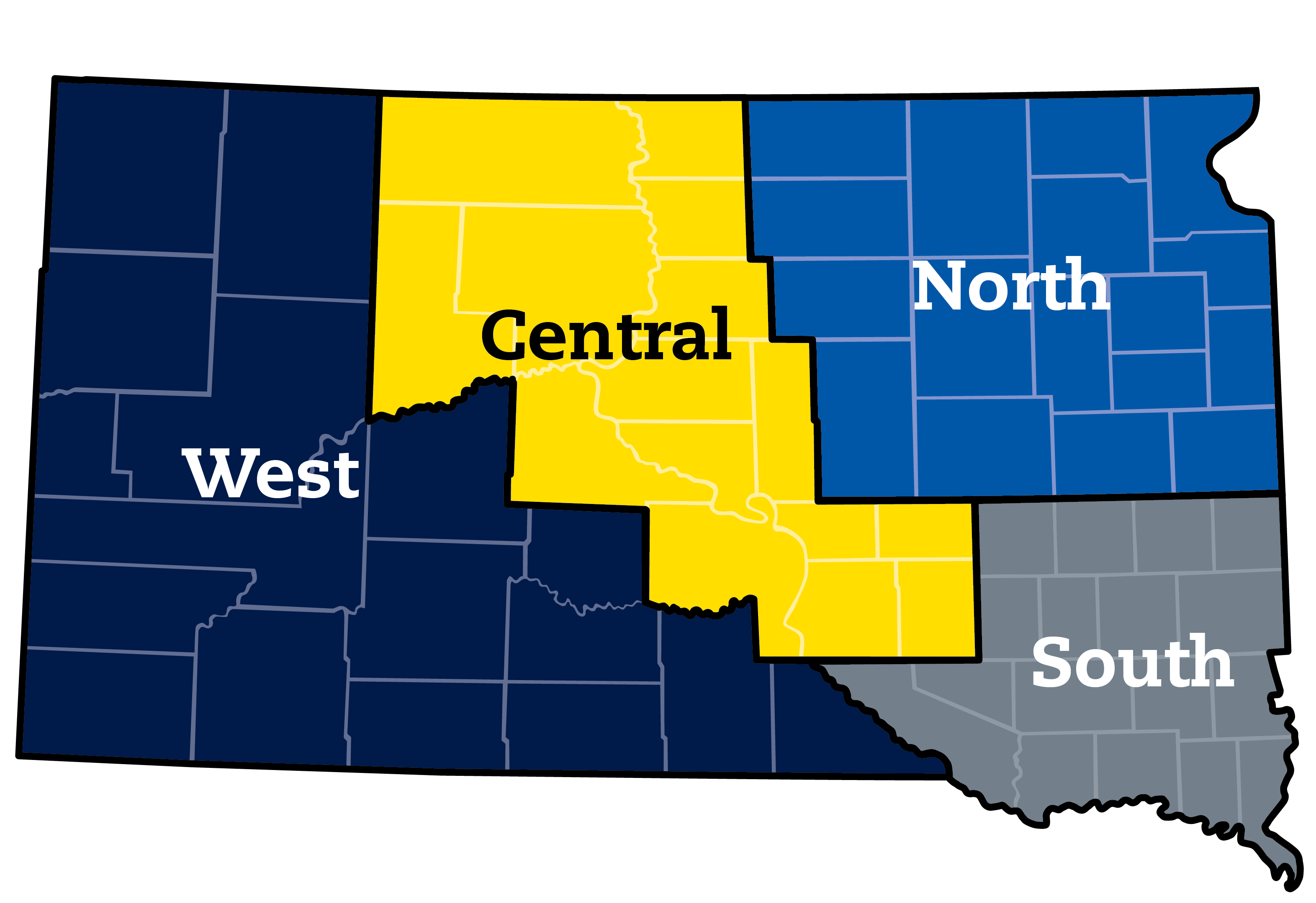 Map of 4-H regions in South Dakota
