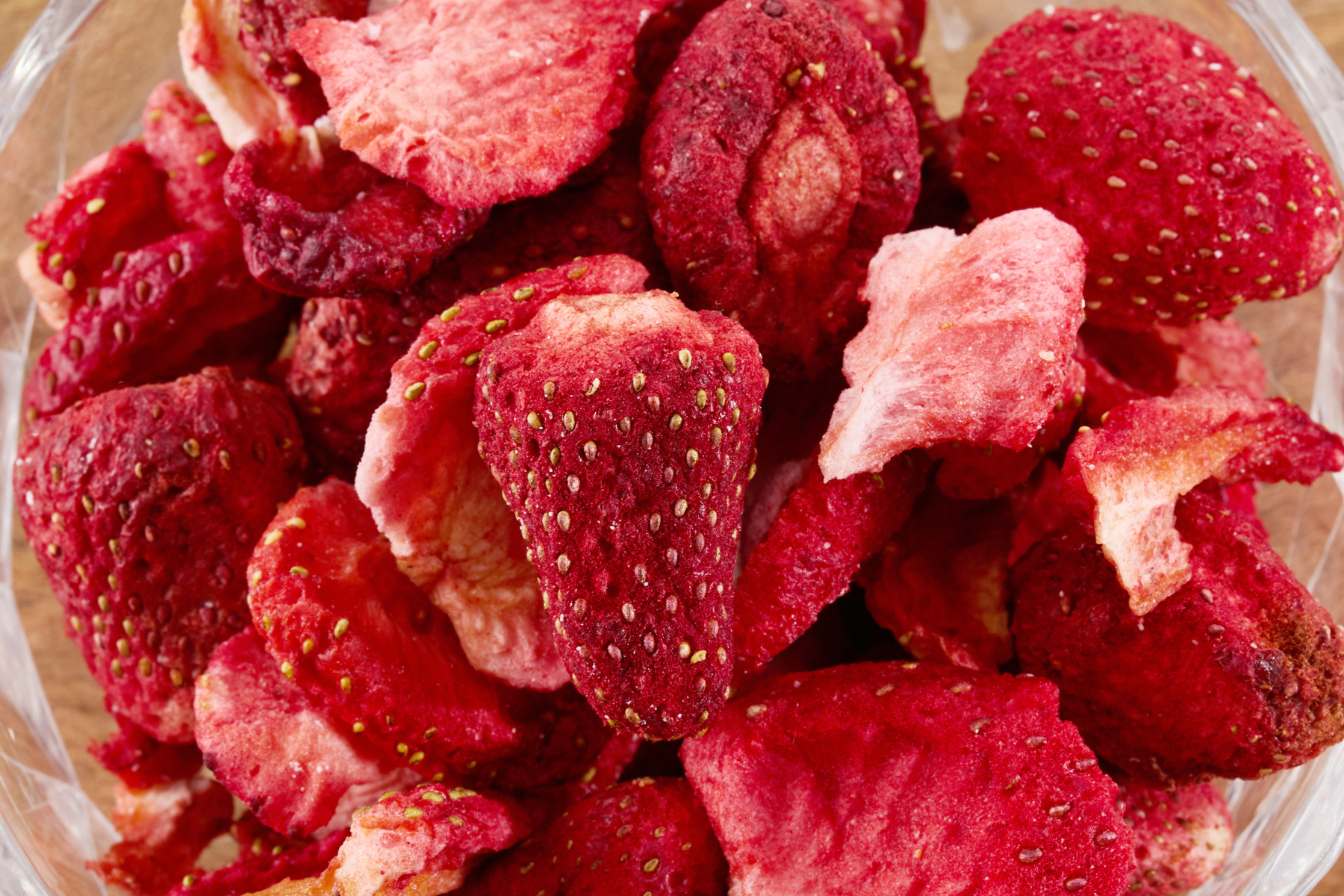 A bowl of freeze dried strawberries.