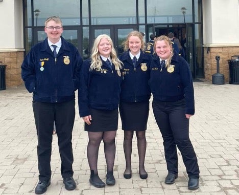 The Tri-Valley FFA Homesite Team, from left: Epsn Althoff, Ireland McAreavey, Gracie Pedersen and Jayda Hanson. (Photo by Tanner Peterson)