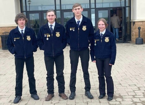 The Tri-Valley FFA Land Team, from left: Brody Alhquist, Hunter Foster, Nolan Schmidt and Alexis Weinacht. (Photo by Tanner Peterson)