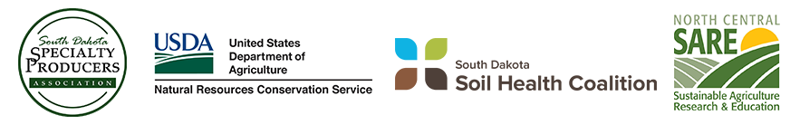 Logos for SD Specialty Producers Association, SD Soil Health Coalition, North Central SARE, USDA Natural Resources Conservation Service