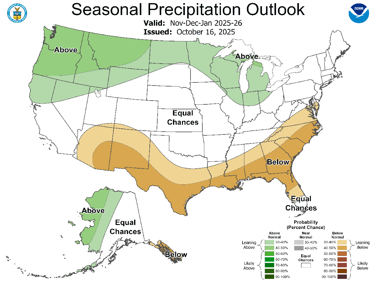 Color-coded map showing 3-month precipitation outlook. For a detailed description, please call SDSU Extension at 605-688-4792.