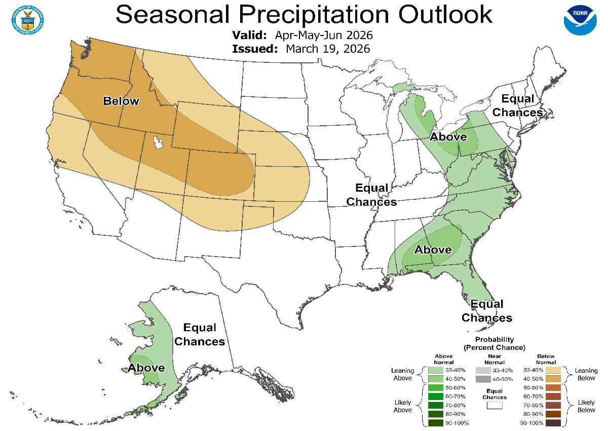 Color-coded plot map showing 3-month precipitation outlook. For a detailed description, please call SDSU Extension at 605-688-4792.