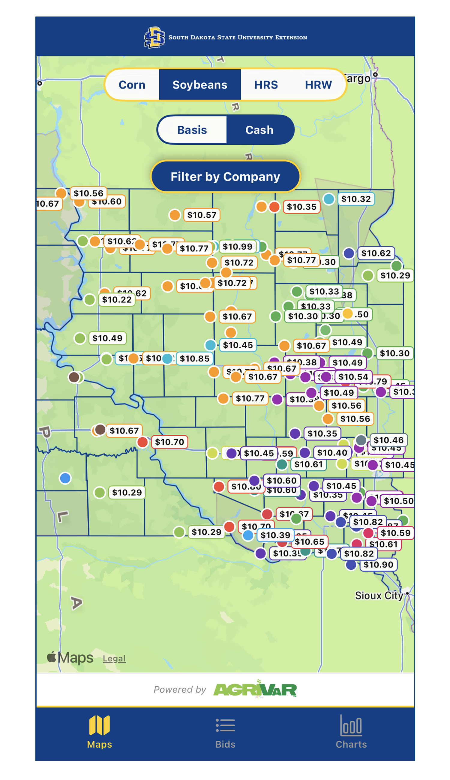 Sample data from The Basis Report mobile app’s Interactive Map tool.