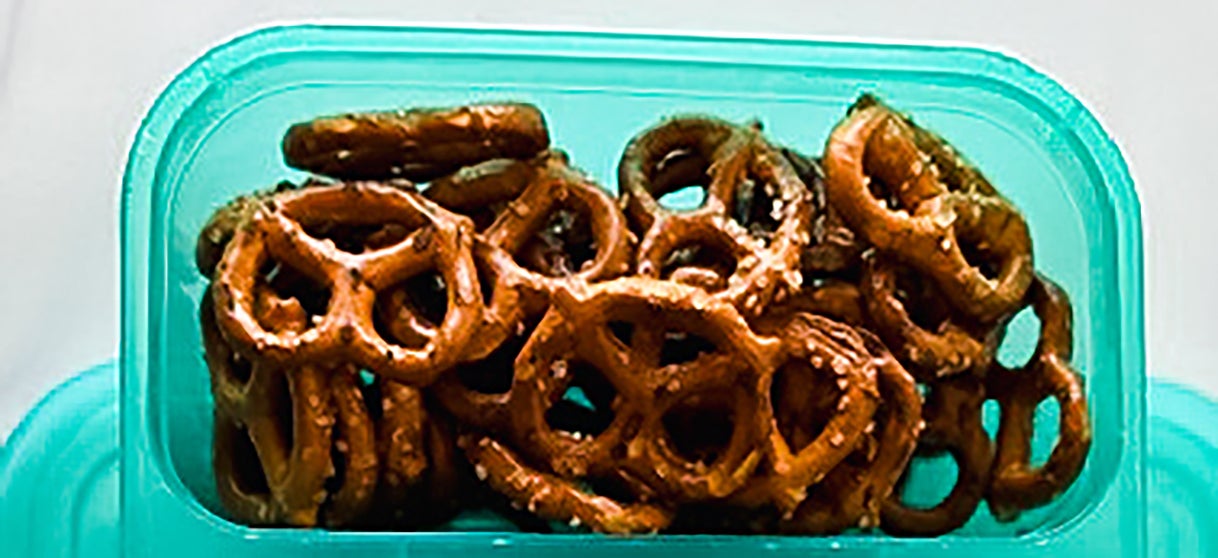 Pretzels in a Snackle Box cube.