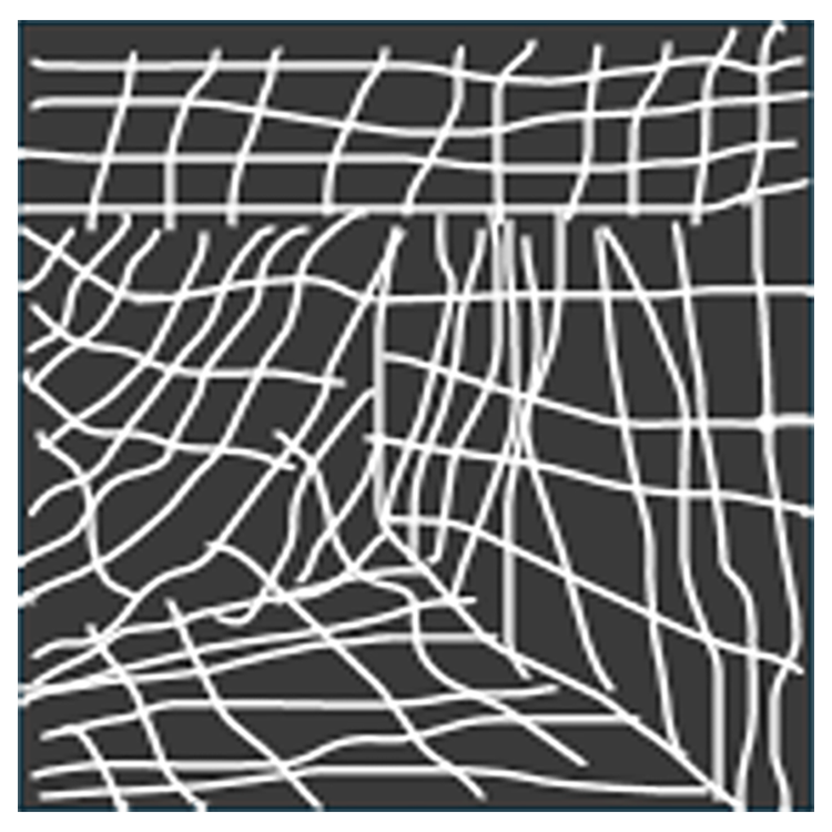 Compact clay particles in a black box. There is very little space between the particles.