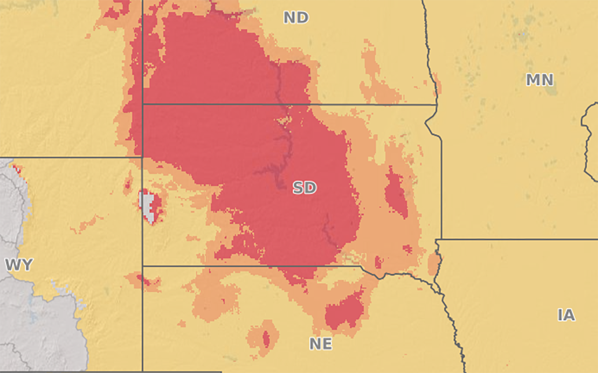 Fusarium Risk Tool map for June 2, 2025. For a detailed description, please call SDSU Extension at 605-688-4792.