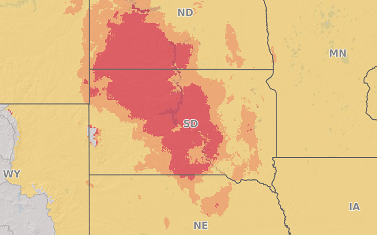 Fusarium Risk Tool map for June 4, 2025. For a detailed description, please call SDSU Extension at 605-688-4792.