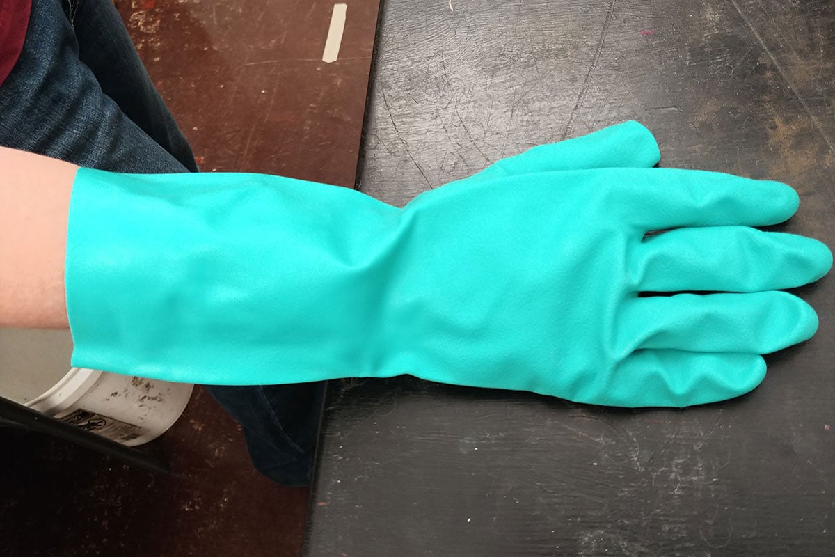 A teal glove.