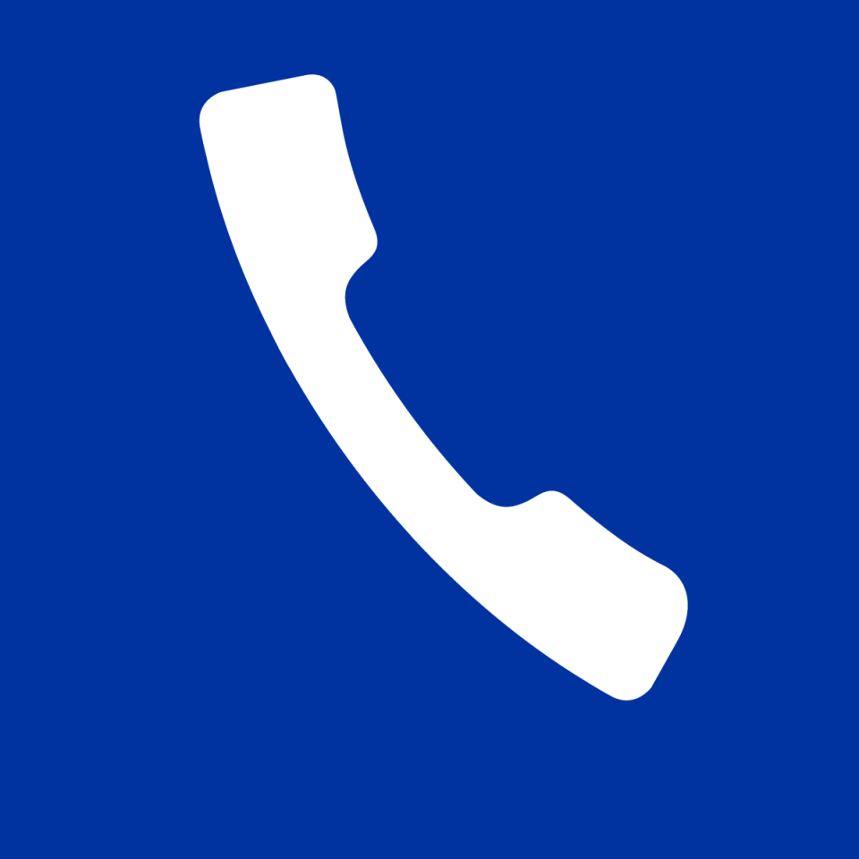 White phone icon on blue background