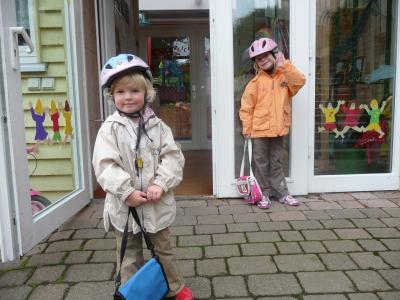 Children outside daycare center
