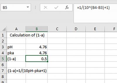 A Mirosoft excel formula used to calculate undissociated acetic acid. For a complete description, call SDSU Extension at 605-688-6729.