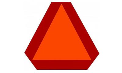 Orange, triangular sign indicating a slow-moving vehicle.