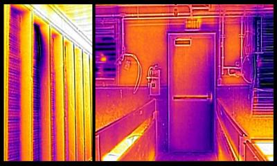 Thermal images of a swine barn interior.