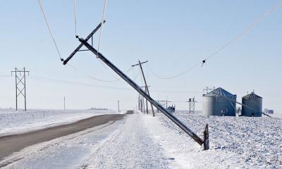 A downed rural power line following an ice storm.