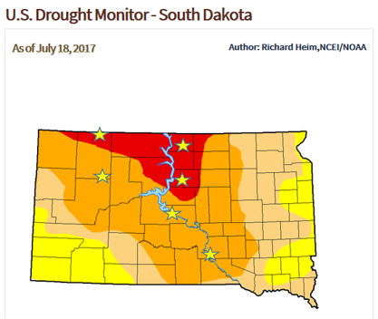 a graphic showing a map of South Dakota's drought status