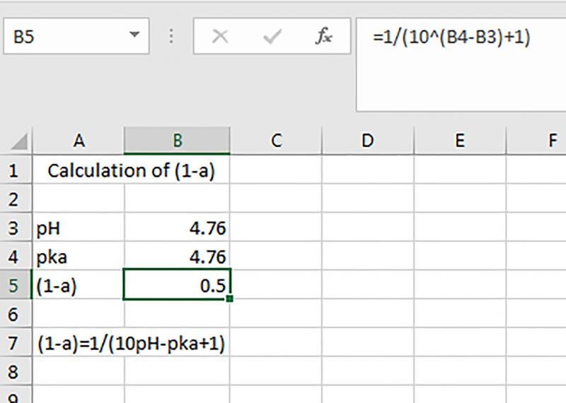 A Mirosoft excel formula used to calculate undissociated acetic acid. For a complete description, call SDSU Extension at 605-688-6729.