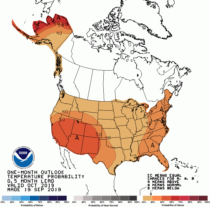 a map of the United States showing the temperature variations with colors.