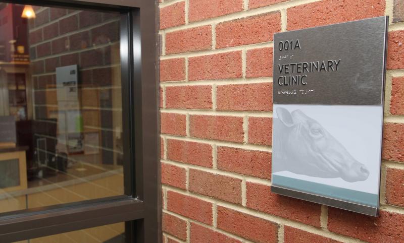 Outside entrance to a large-animal veterinary clinic.