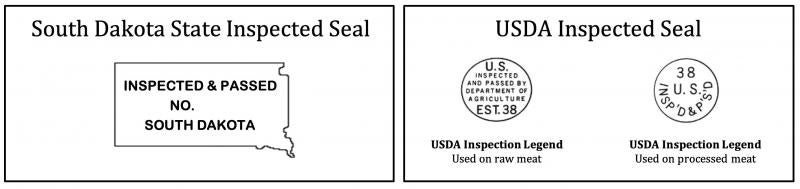 The official South Dakota State Inspected seal and the official USDA inspected seal.