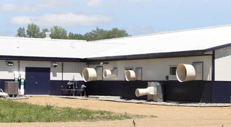 Fans outside th SDSU Swine Education and Research Facility.